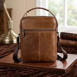 Сумка чоловіча гладка 14707 Vintage світло-коричнева - мініатюра 4