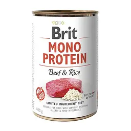 Монопротеїновий вологий корм для собак з чутливим травленням Brit Mono Protein Beef&Rice, з яловичиною і рисом, 400 г