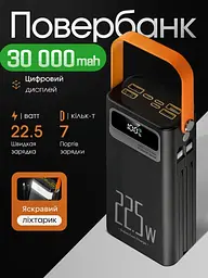 Павербанк з швидкою зарядкою 30000mAh KPG POWER BANK Soonest Fast Charging пауербанк, павер банк, умб Fast Type-C In /Out: 4 USB 5V/2A Повербанк,Чорний  - мініатюра 2