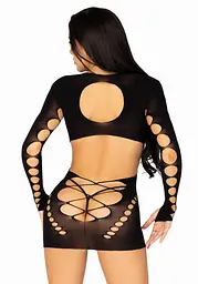 Безшовна мінісукня Leg Avenue Long sleeve cut out mini dress One size Black - мініатюра 2