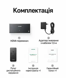 HDMI-перемикач UGREEN CM624 HDMI 2.1 3 входи 1 вихід 8K 60 Гц 4K 240 Гц 2K 240 Гц 1080p 240 Гц (95047) - мініатюра 2