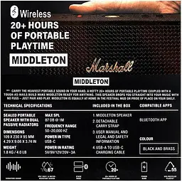 Портативна акустика Marshall Middleton HC бездротова чорна - мініатюра 9