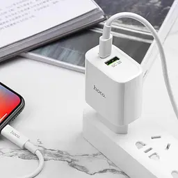 Мережевий зарядний пристрій Hoco 1USB C80A +Type-C QC3.0 3.1A White + Cable Type-C to iPhone X - мініатюра 3
