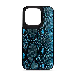 Кожаный чехол для Apple iPhone 15 Pro, Harder Genuine Snake, синий, термополиуретан ТПУ + экокожа с имитацией змеиной кожи, панель, защита корпуса, противоударный, микрофибра, рамка вокруг камеры, защита всего корпуса, (ARM76781)