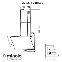 Витяжка декоративна похила MINOLA HVS 6232 WH/INOX 700 LED - мініатюра 14