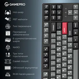 Клавіатура GamePro Asgard Ragnar Keychron Super Red Switch Wireless/Bluetooth/USB Black бездротова (MK285BK) - мініатюра 14
