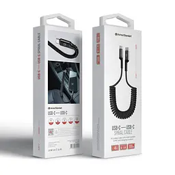 Кабель в авто, Спіраль USB-С to USB-C 3A 1m Black - мініатюра 3