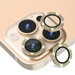 Захисне скло Metal Sparkles на камеру (у упак.) для Apple iPhone 15 Pro (6.1) /15 Pro Max (6.7) Золотий / Gold - мініатюра 2