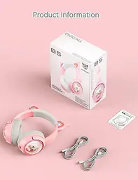 Дитячі ігрові бездротові Bluetooth навушники Onikuma B5 з RGB підсвічуванням і вбудованим мікрофоном Рожевий - мініатюра 5