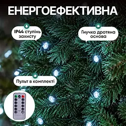 Сетевая светодиодная гирлянда с пультом ДУ Конский хвост Мишура комнатная 16 нитей по 3 м 960 LED диодов внутренняя для елки и комнат Зеленая нить Белый цвет света - миниатюра 4