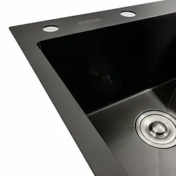 Кухонна мийка чорна PVD 78x48 L Platinum Handmade (два отвори, круглий сифон 3,0/0,8), Чорний - мініатюра 5
