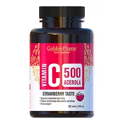 Вітаміни та мінерали Golden Pharm Vitamin C 500 mg with Acerola, 100 таблеток - Полуниця