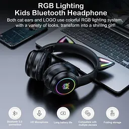 Бездротові ігрові навушники з котячими вушками Onikuma B90 з RGB підсвічуванням Навушники для стрімінгу Чорний - мініатюра 9