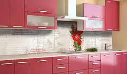 Вініловий кухонний фартух Червоні квіти для кухні текст рядки Квіти Бежевий 60х200 см Happy Pocket Z181548