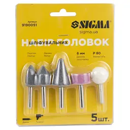Набір головок шліфувальних 5шт хвостовик Ø6мм SIGMA (9190051) - мініатюра 7