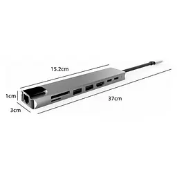Хаб концентратор 8 до 1 USB Type-C перехідник HDMI SD TF RJ45  - мініатюра 2