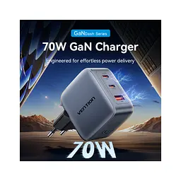 Зарядний пристрій Vention 2xUSB-C PD 70 Вт + 1xUSB QC 3.0 22.5 Вт GaN сірий (FEXH0-EU) - мініатюра 3