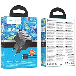 МЗП Hoco CS73A Star Speed PD30W+QC3.0 (1USB-A/1C) + кабель Type-C to Type-C Midnight Black - мініатюра 5