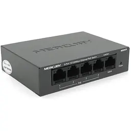 Комутатор POE 48V Mercury MS05CP 4 порти POE+1 порт Ethernet (Uplink ) 10/100 Мбіт/сек, БП в комплекті + перехідник