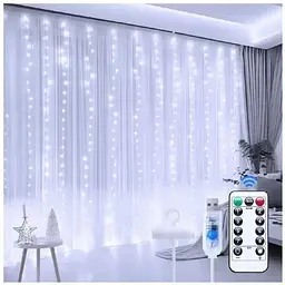 Гірлянда штора Sun Lamp великі краплі роси 3х2.5 м 250 LED з пультом від USB от powerbank
