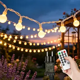 LED гірлянда кульки Kozamas 15 м 100 LED IP44 з пультом дистанційного управління та 8 режимами тепле біле світло (SKU-128) - мініатюра 2