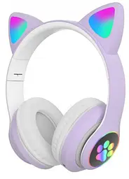 Повнорозмірні навушники бездротові No Brand Cat Headset M23 Bluetooth з RGB підсвічуванням та котячими вушками Purple