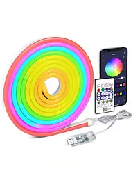 Розумна неонова RGB LED стрічка 5 м, Світлодіодна неонова RGB-стрічка USB, Bluetooth з пультом, біла (2660334341)