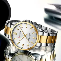 Наручний годинник чоловічий 9090 Silver-Gold-Silver Curren acs0031463 - мініатюра 2