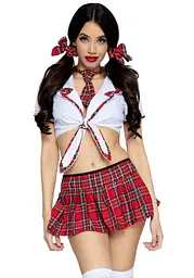 Костюм школярки Leg Avenue Miss Prep School XL, топ, спідниця, краватка, бантики - мініатюра 1