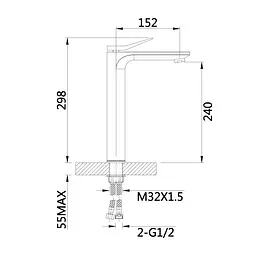 Змішувач для умивальника Qtap Presto високий QTPRE269GRP45582 Graphite Графіт - мініатюра 2