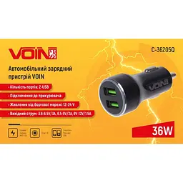 Автомобільний зарядний пристрій Voin 36W, 2USB QC3.0, 12/24V (C-36205Q)  - мініатюра 3