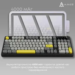 Клавіатура ігрова бездротова Ajazz AF-BGY-98 Plus Black-Gray-Yellow 2.4G/Bluetooth/USB - мініатюра 9