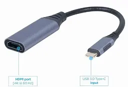 Перехідник Cablexpert USB Type-C - HDMI (M/F), 0.15 м, Black (A-USB3C-HDMI-01) - мініатюра 2