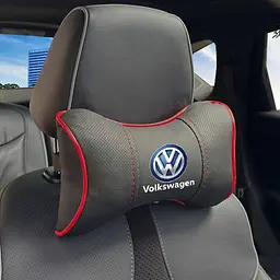Подушка на підголівник з логотипом Volkswagen Екошкіра 3D Кольоровий лого Чорна-Червоний кант 1 шт