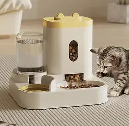 Автоматична годівниця для кішок Pet Feeder 053 з напувалкою, Жовтий - мініатюра 2
