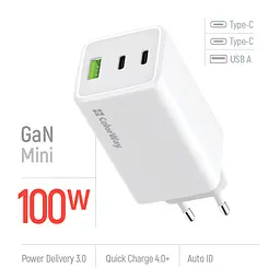 Мережевий зарядний пристрій ColorWay GaN Mini 100W PD Port PPS USB (USB-2C1A) Білий (CW-CHS061PD-WT) - мініатюра 6