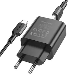 МЗП Borofone BA72A Spring QC3.0 (1USB-A) + кабель USB to Type-C Black - мініатюра 2