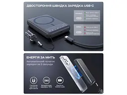 Зовнішній акумулятор (Power Bank) Choetech 10000mAh PD 22.5W Black (B862) - мініатюра 6