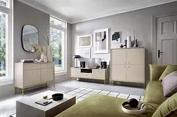 Тумба під телевізор Perfect Home Моно / Mono 2-дверна з 1 шухлядою та золотими ніжками MRTV154 Беж пісочний (PFH-091201) - мініатюра 6