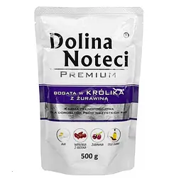 Вологий корм для собак Dolina Noteci Premium з кроликом та журавлиною, 500 г