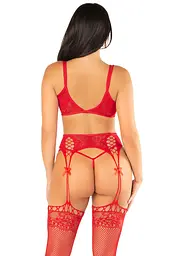 Комплект ліф, трусики, пояс із панчохами Leg Avenue One Size, Red - мініатюра 4