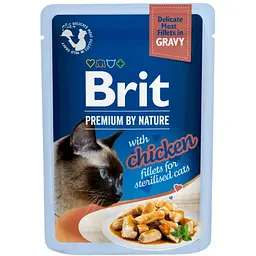 Вологий корм для стерилізованих котів Brit Premium Delicate Fillets in Gravy Chicken for Sterilised філе в соусі курка 85 г