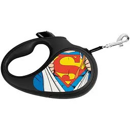 Повідець-рулетка для собак Waudog R-leash, малюнок "Супермен Герой", M, до 25 кг, 5 м, світловідбиваюча стрічка чорний
