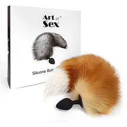 Силіконова анальна пробка Art of Sex з хвостом із натурального хутра Size M Red fox - мініатюра 6