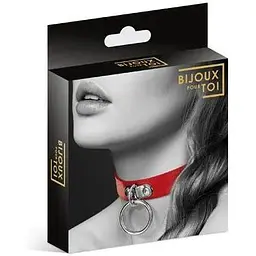 Чокер з кільцем для повідця Bijoux Pour Toi - Fetish Red - мініатюра 3