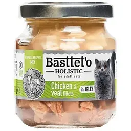 Вологий корм для котів Basttet'o Holistic Шматочки філе  курки  та телятини в желе для котів 130 г