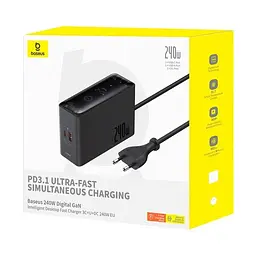 Зарядний пристрій Baseus Digital Fast GaN Charger 240W 3C+U+DC (P10163901113-00) розумний з APP - мініатюра 8