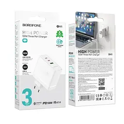 Мережевий зарядний пристрій Borofone BN11 Imperial PD 100W (2Type-C/1USB) Білий - мініатюра 4