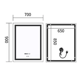 Дзеркало Mixxus Premium FLASH MR21-70x90 (LED Touch, Anti-fog, годинник) (MP6618) - мініатюра 6