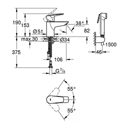 Змішувач з гігієнічною лійкою Grohe QuickFix StartEdge S-Size 23773001, Хром - мініатюра 6